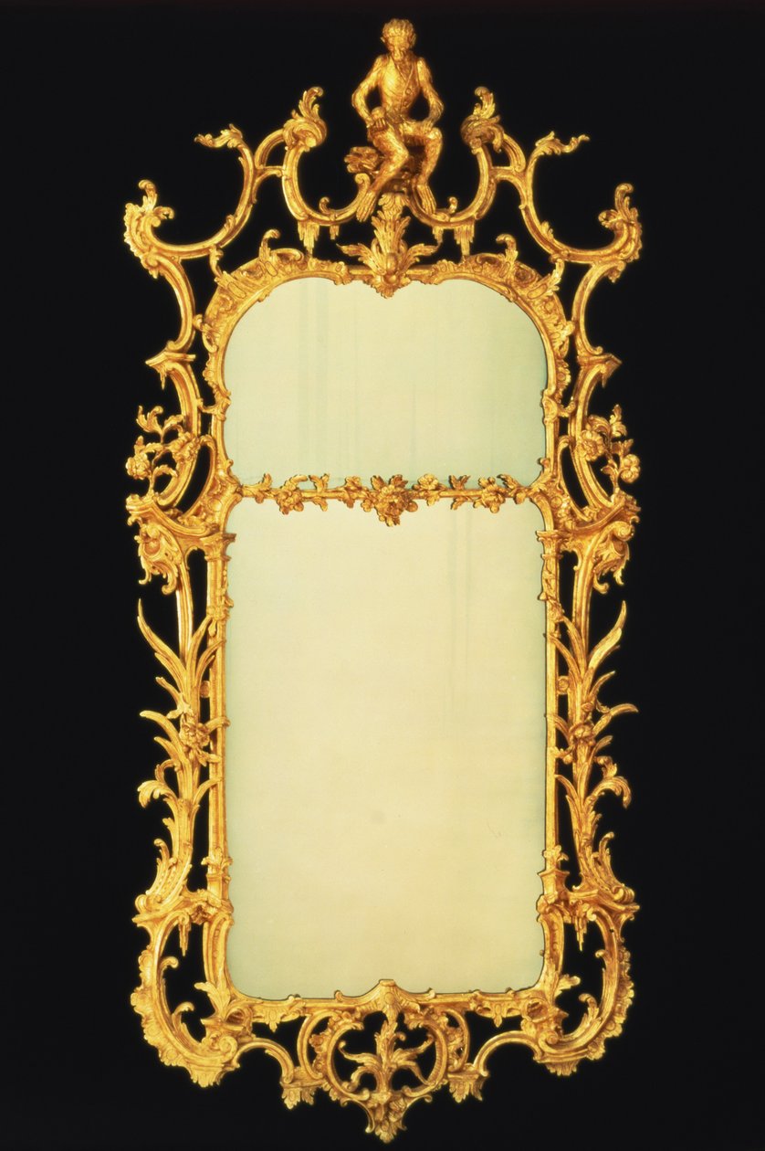 Specchio dorato di Giorgio III, con due piastre, cresta elaborata, centrata dalla figura di una scimmia su un supporto roccioso, c.1765 da Unbekannt