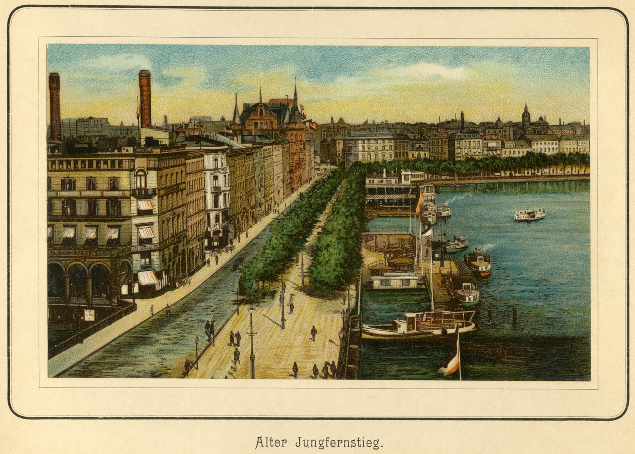 Germania, Amburgo, Alter Jungfernstieg, vicino al lago Alster, illustrazione da 
