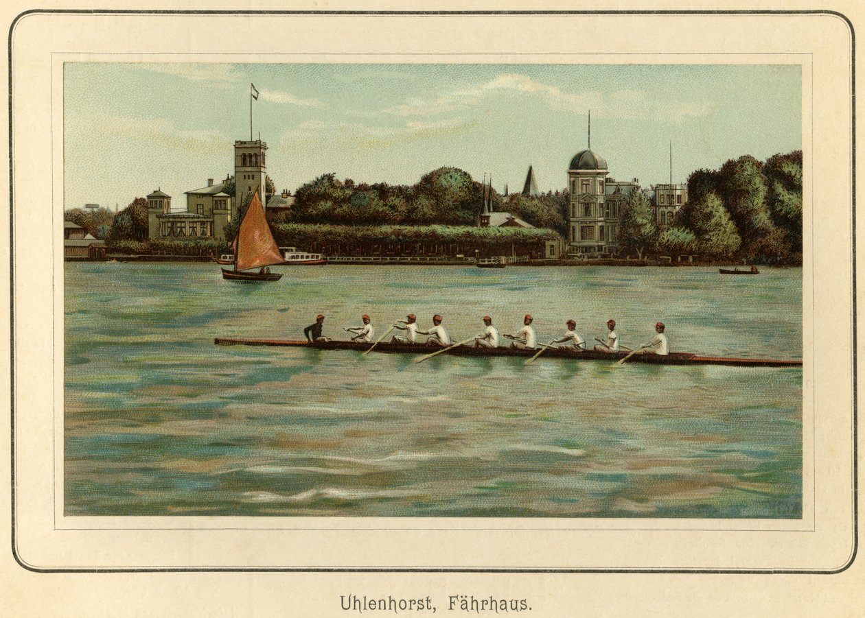 Germania, Amburgo, casa del traghetto Uhlenhorst vicino al lago Alster, illustrazione da 