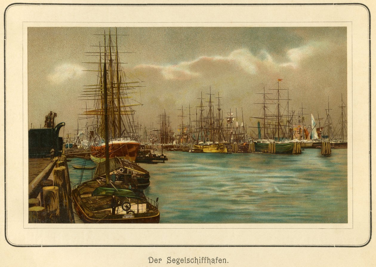 Germania, Amburgo, il porto per le navi a vela, litografia da: "Ansichten-Album Hamburg", pubblicato da C. Schneider, Berlino NW., c.1890 da Unbekannter Künstler