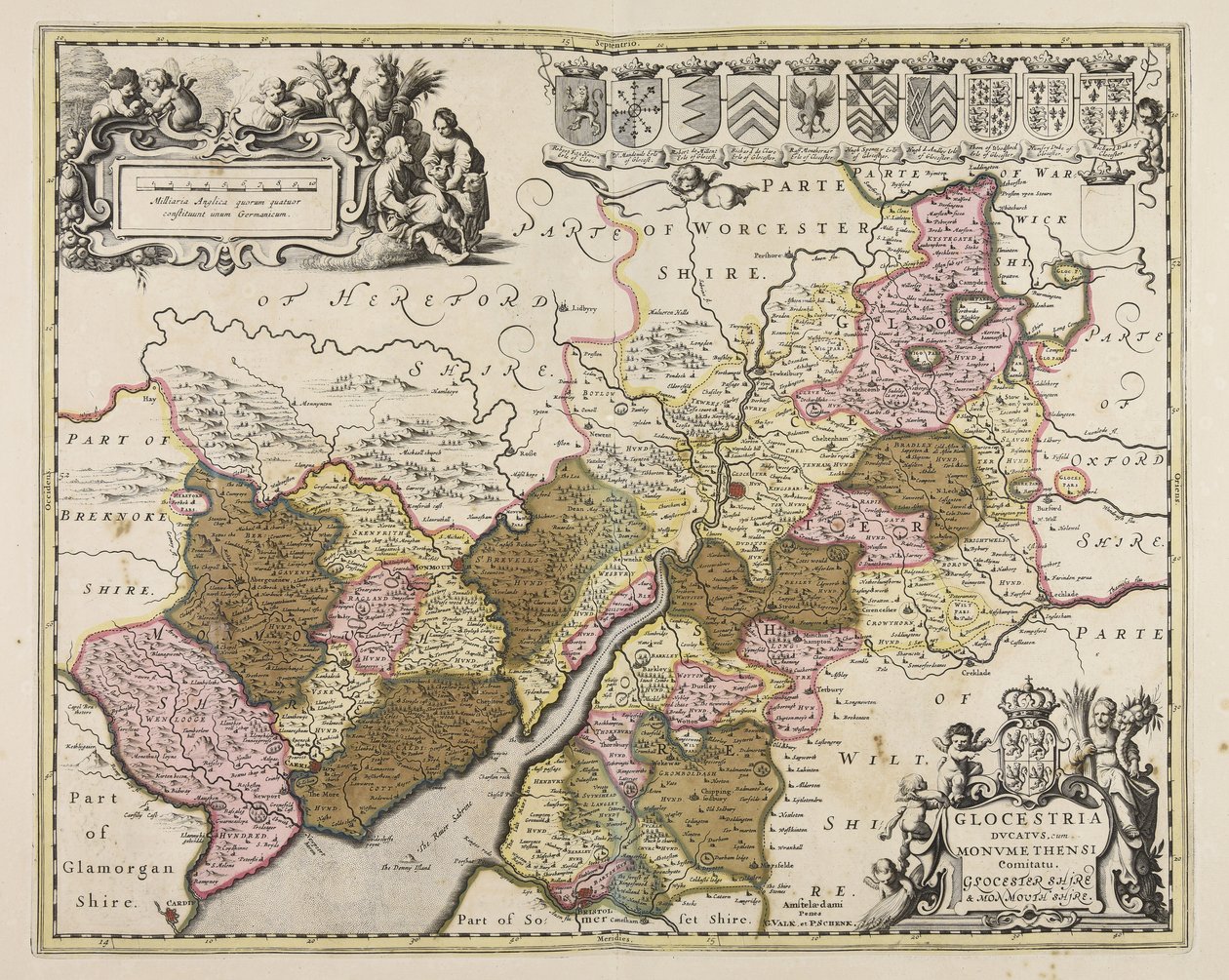 Glocestria ducatus cum Monumethensi comitatu  Contea di Glocester e campus; Contea di Monmouth da Unbekannter Künstler