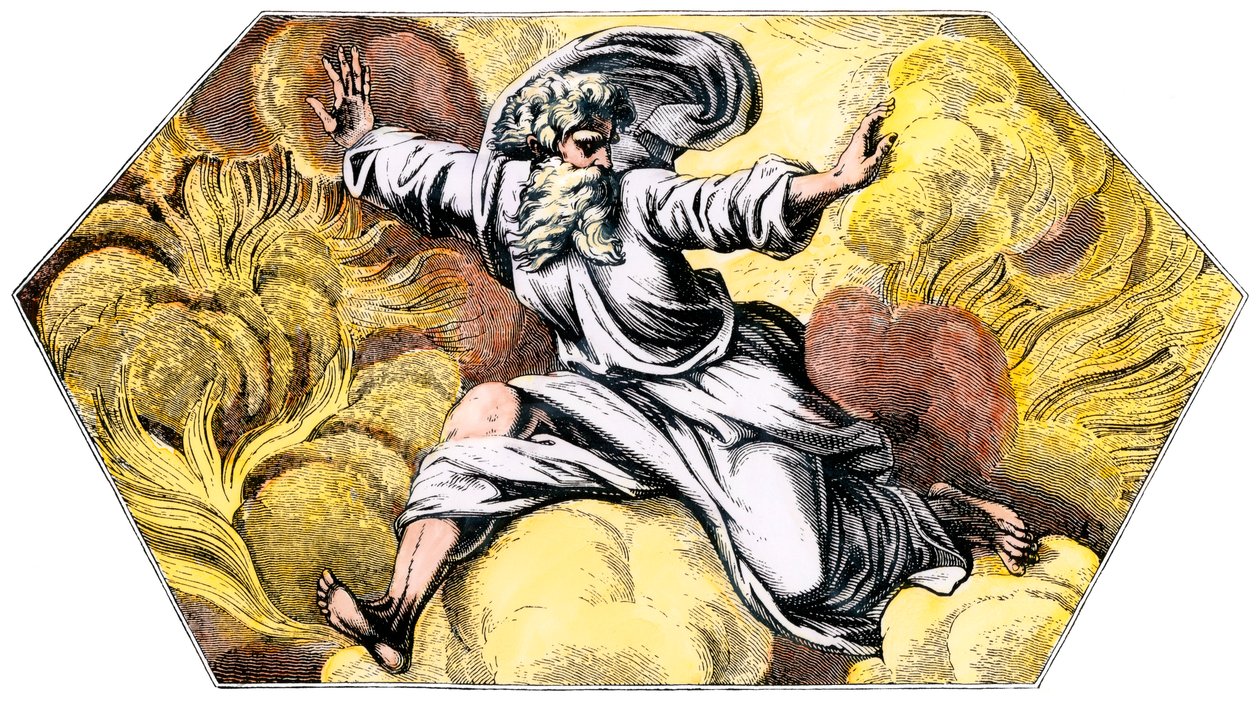 Dio crea il cielo e la terra - Incisione colorata del XIX secolo, dalla Loggia del Vaticano (Italia) di Raffaello da Unbekannter Künstler