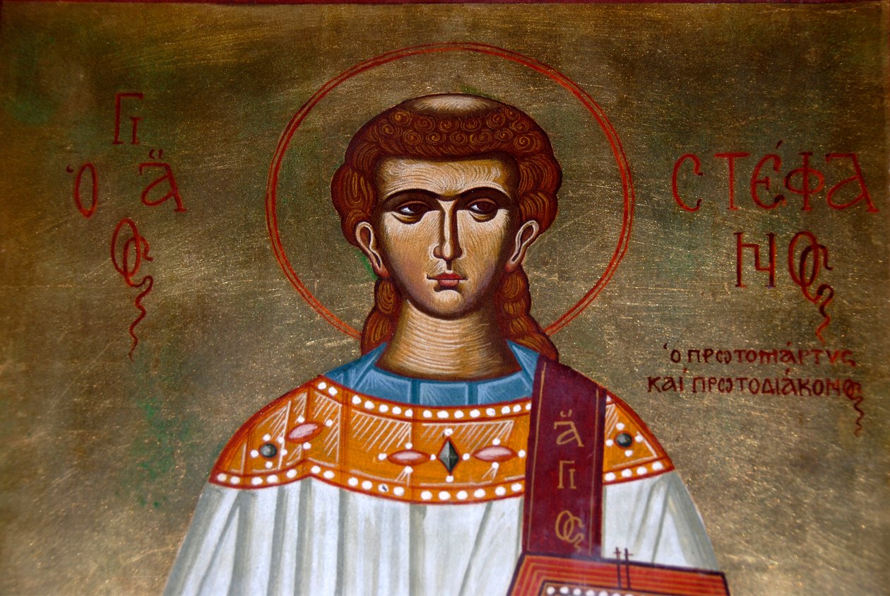 Cristianesimo ortodosso greco; icona di San Stefano nella Chiesa di Agios Stefanos; Lesbo; Mar Egeo; Grecia; Europa da Unbekannt