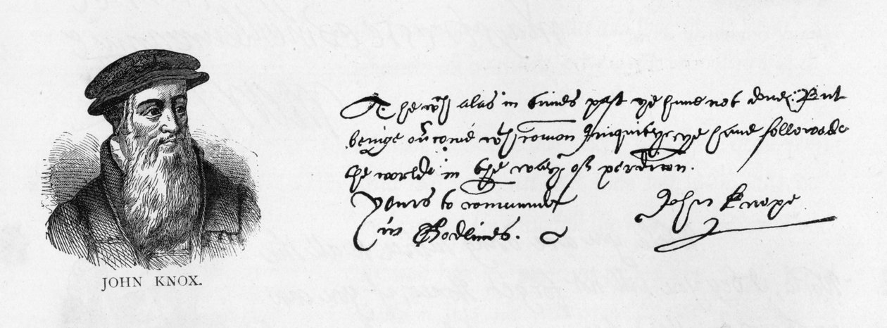 Scrittura e firma di John Knox da una lettera scritta da Dieppe a William Cecil per richiedere il permesso di visitare l