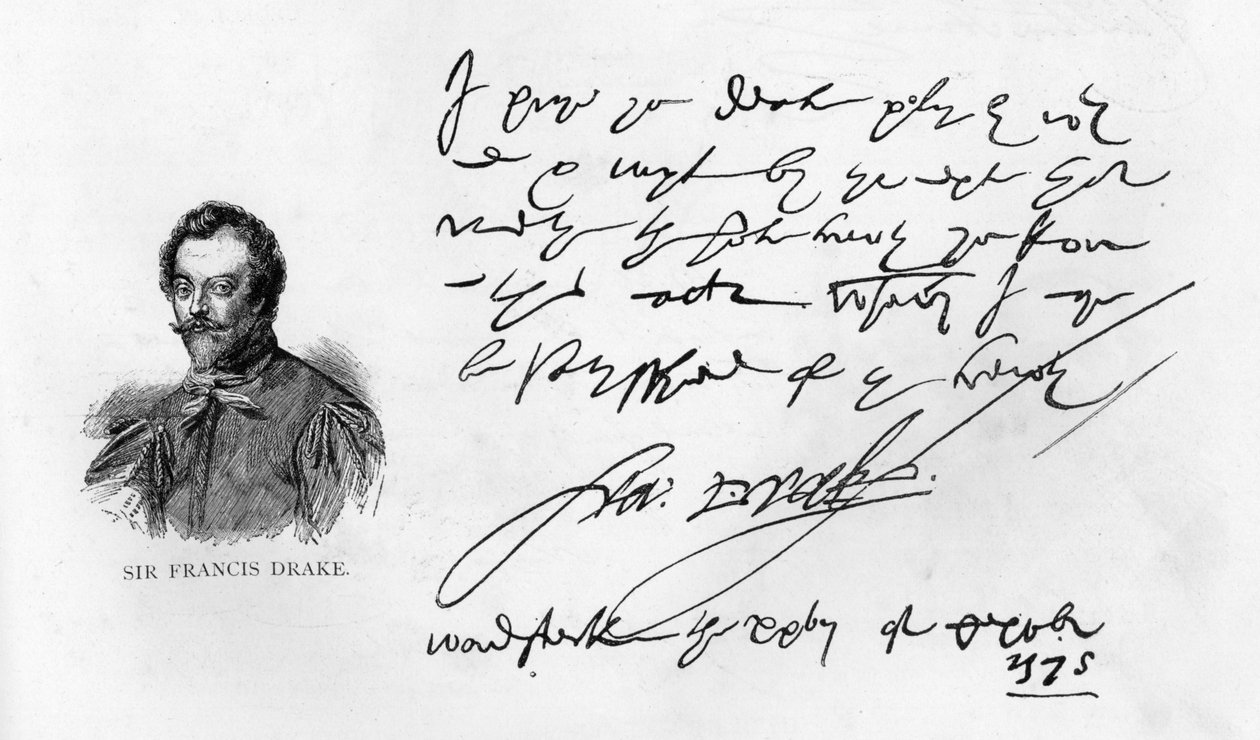 Scrittura e firma di Sir Francis Drake da Unbekannt