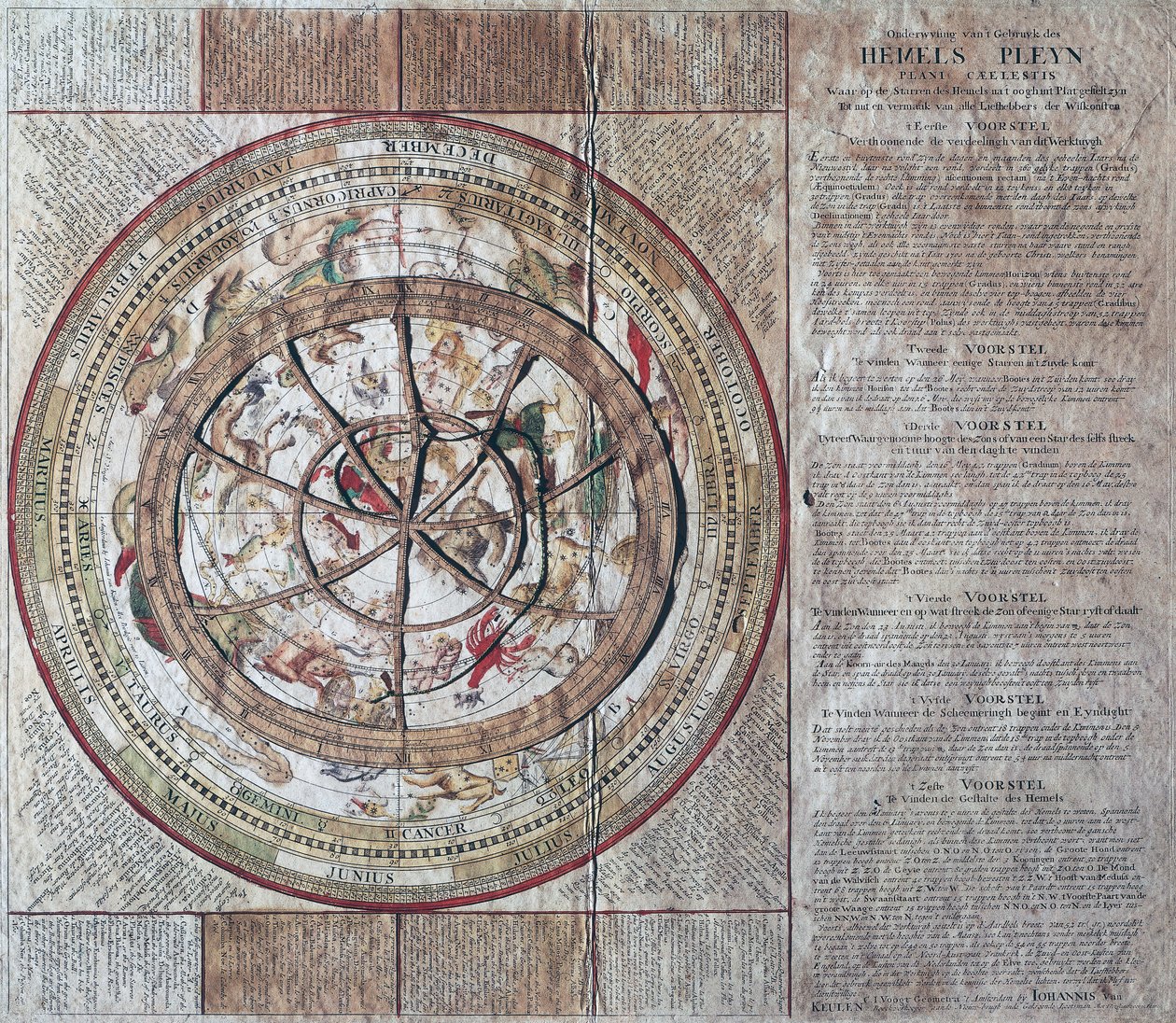 Hemels Pleyn Plani Caelestis, sfera celeste con astrolabio, circa 1680, incisione su rame da William M. Timlin