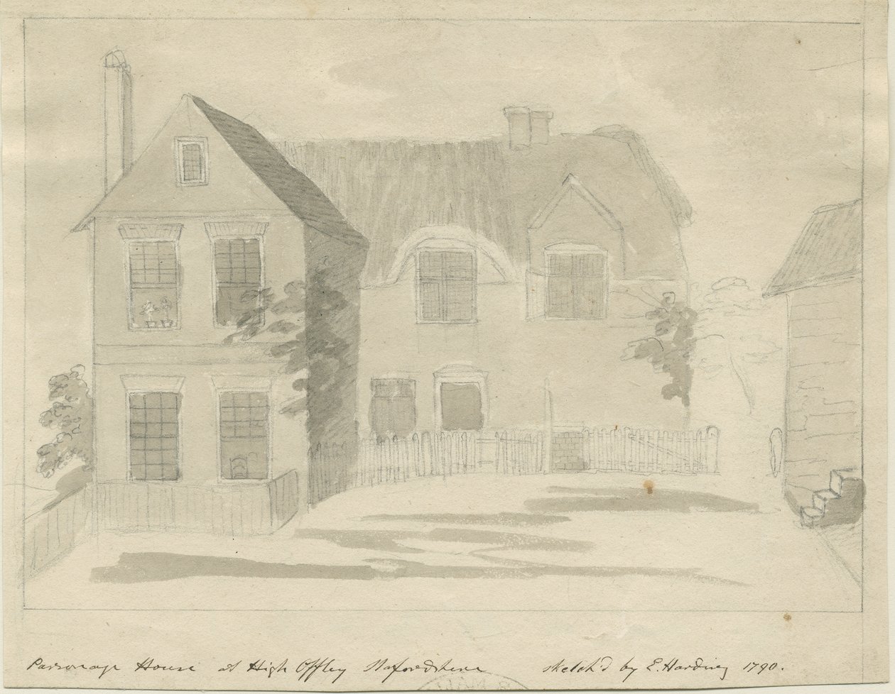 High Offley - Parsonage: disegno a matita e lavaggio, 1790 da Unbekannt