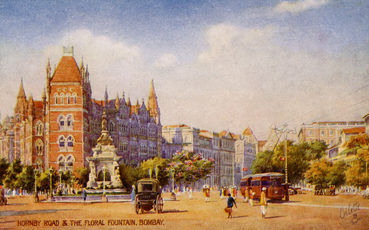 Hornby Road e la Fontana Fiorita, Mumbai (Bombay) da Unbekannter Künstler
