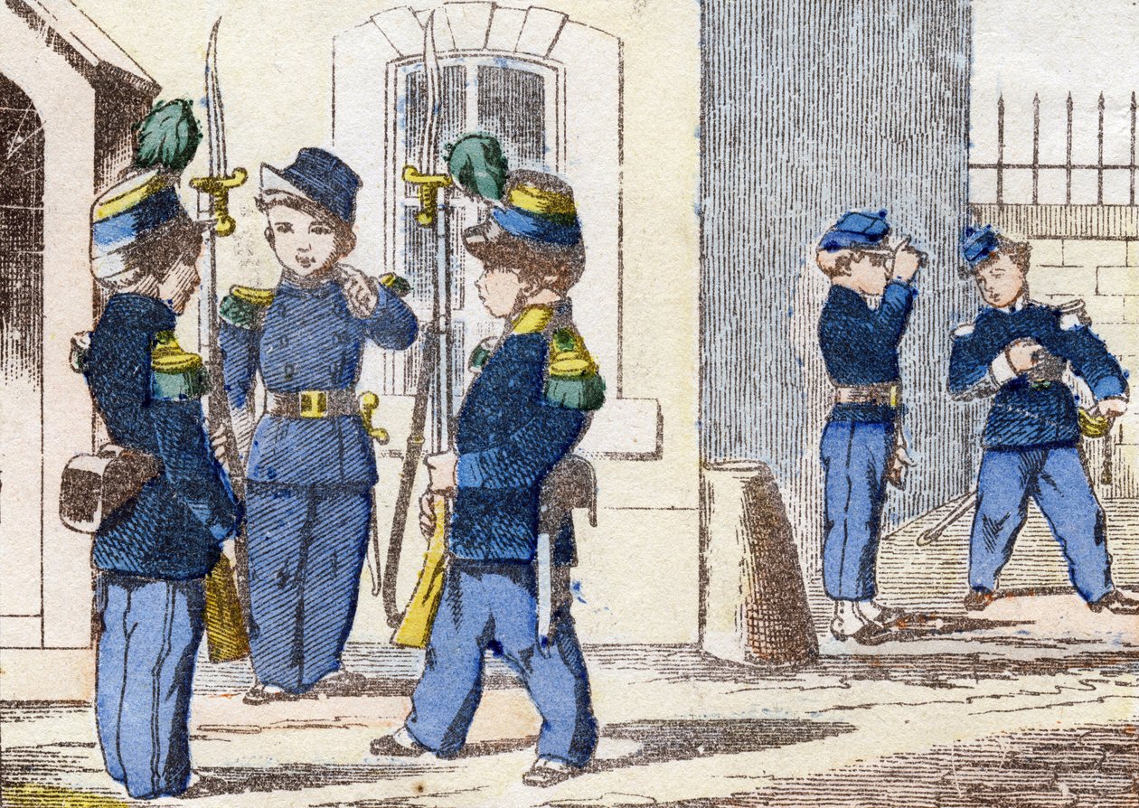 Cacciatori a piedi. Incisione in "Alphabet militaire enfantin". Imagerie di Pont-a-Mousson, circa 1890. 20 pagine. Dim: 28,5x21cm da Unbekannt