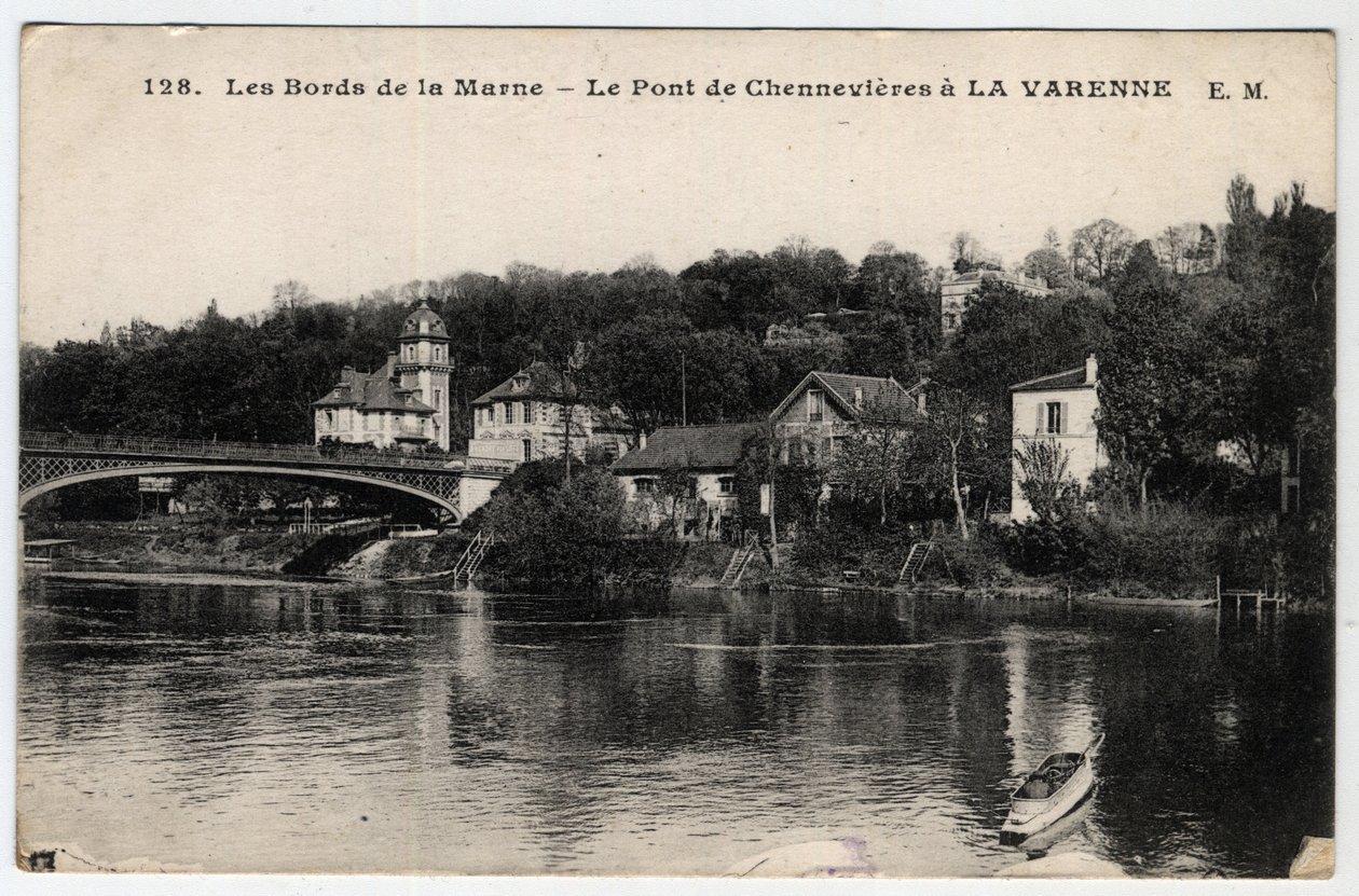 Ile de France, Val de Marne (94), La Varenne: le rive della Marna e il ponte di Chennevieres, con il castello des Rets - Cartolina datata 1910-1919 da Unbekannt