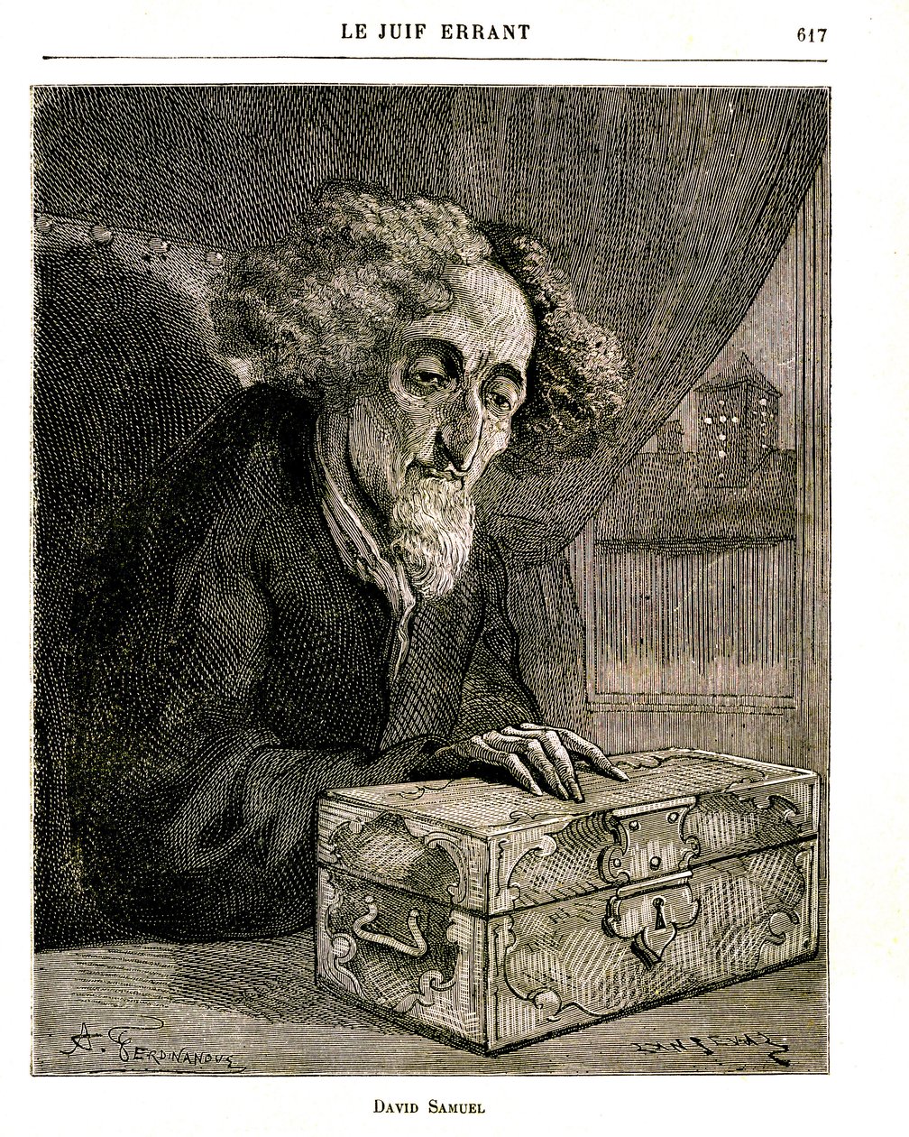 Illustrazione del romanzo di Eugene Sue "Il Giudeo Errante" - Incisione di FERDINANDUS nell