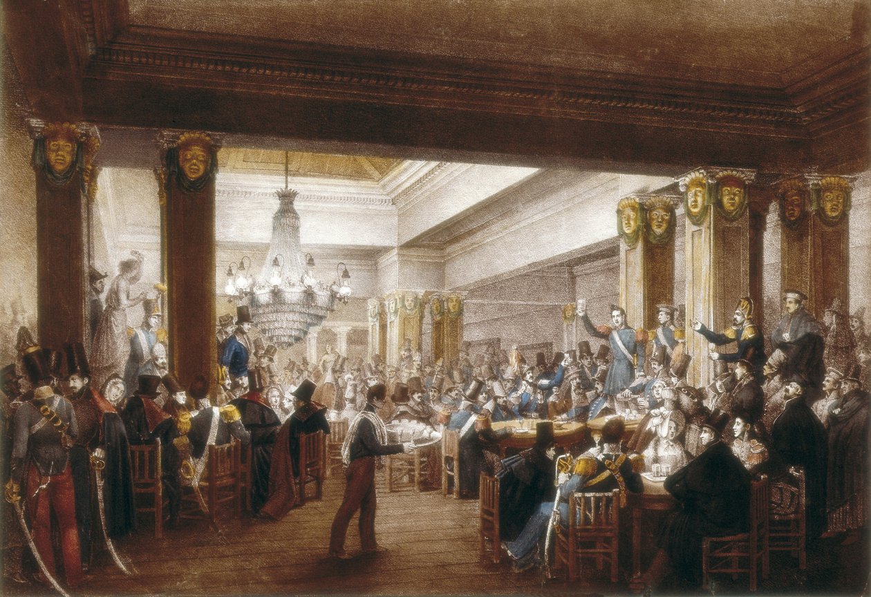 Vista interna del café Nuevo. Madrid, XIX secolo. Incisione. SPAGNA. MADRID (COMUNITÀ AUTONOMA). Madrid. Museo di Storia da Unbekannter Künstler