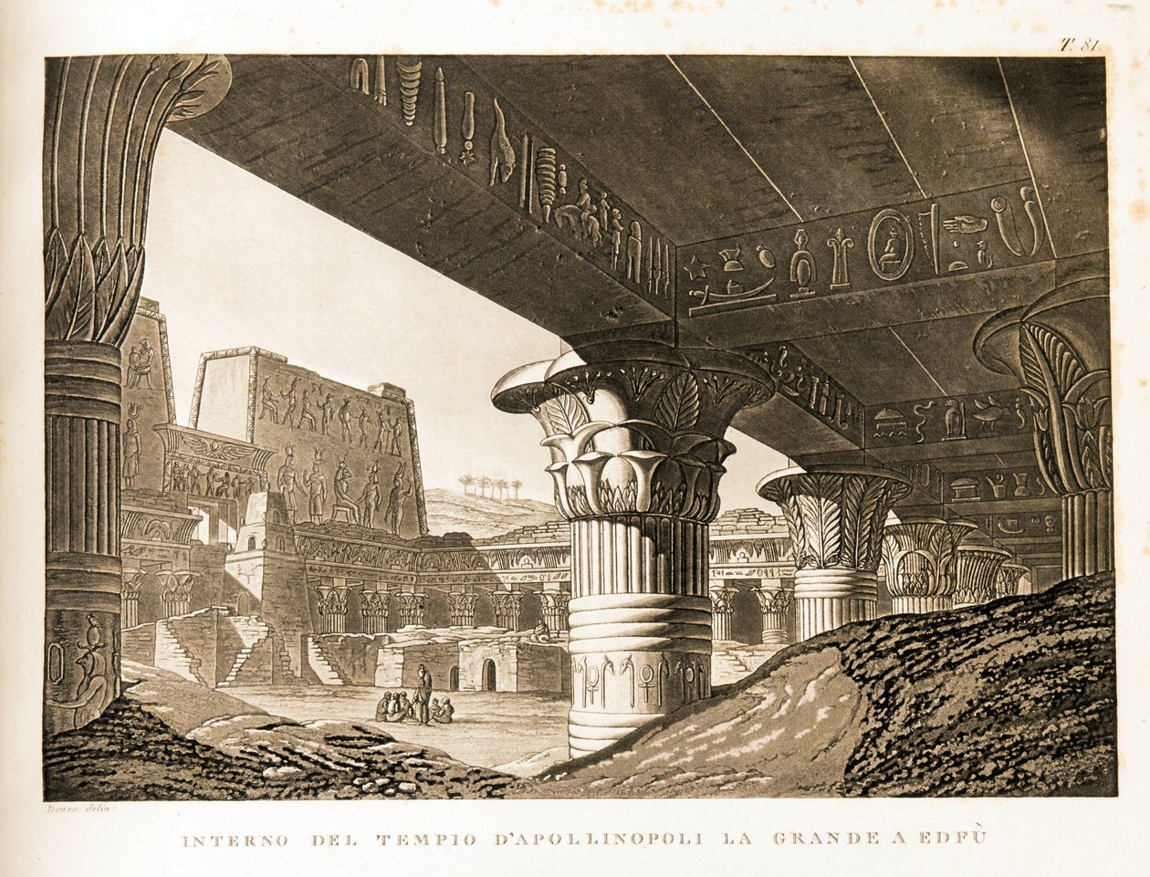 Veduta interna del Tempio di Apollinopolis a Edfu, Egitto - Illustrazione dall