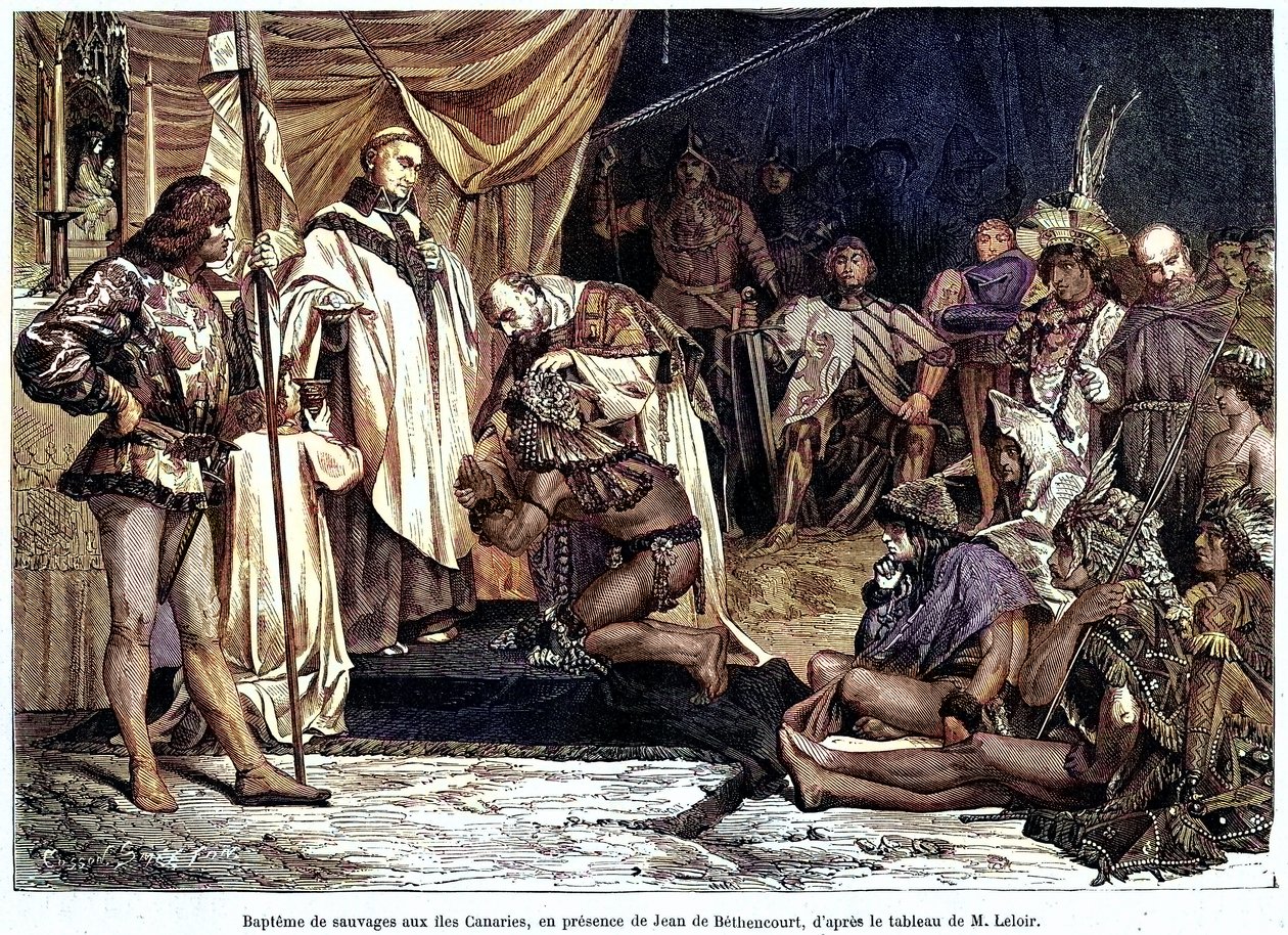 Jean de Bethencourt, gentiluomo normanno, Barone di Saint Martin le Gaillard, conquistò e cristianizzò le Isole Canarie nel gennaio 1405, dalla rivista 