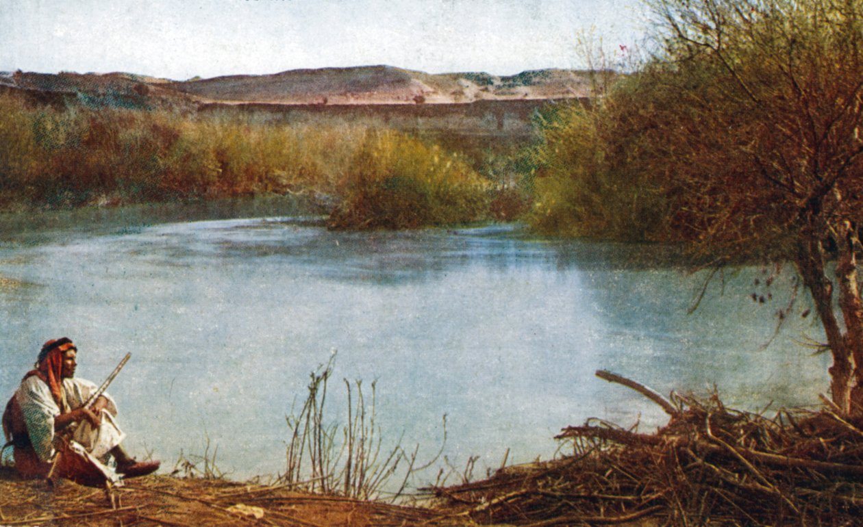 Fiume Giordano - Cacciatore arabo seduto sulla riva del fiume da Unbekannter Künstler