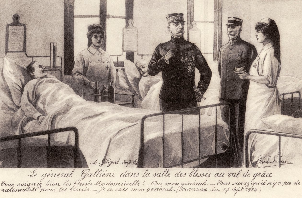 Joseph Gallieni visita i feriti da Unbekannter Künstler