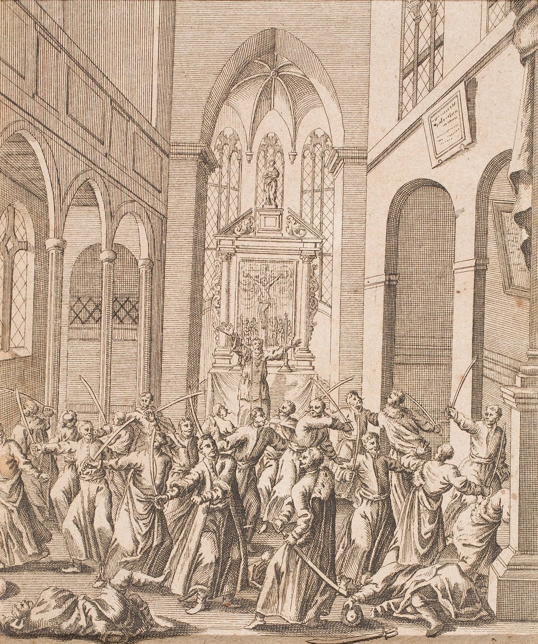 Scena di lotta in una chiesa da Unbekannter Künstler