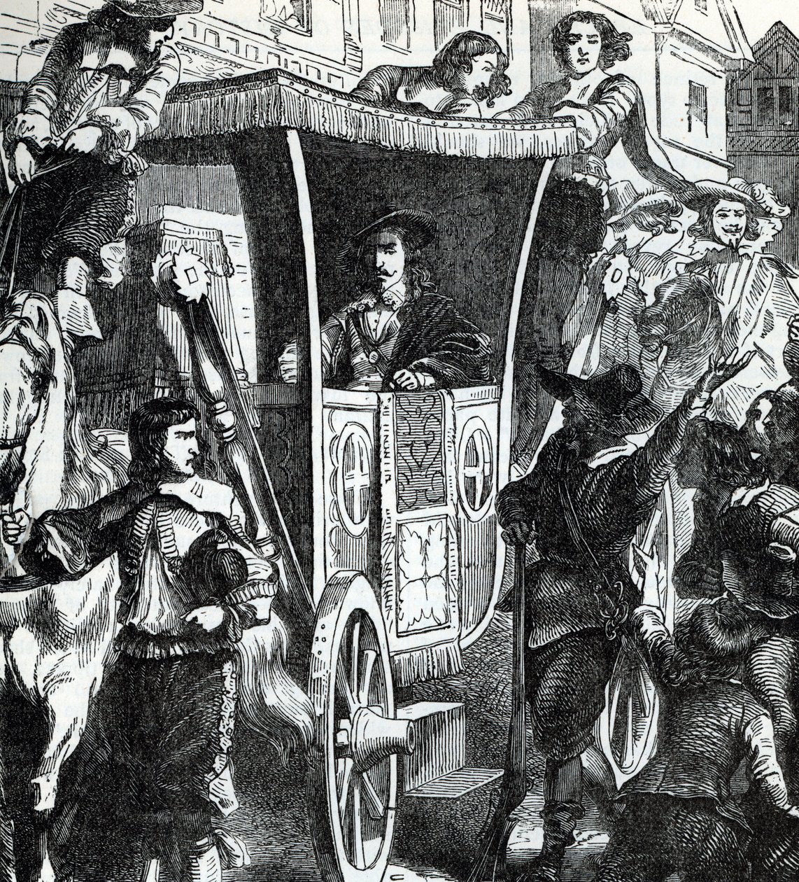 Re Carlo I insultato dalla folla dopo il fallito tentativo di arrestare i cinque membri del parlamento John Pym, John Hampden, Denzil Holles, William Strode e Arthur Haselrig il 4 gennaio 1642. XIX secolo (incisione da 