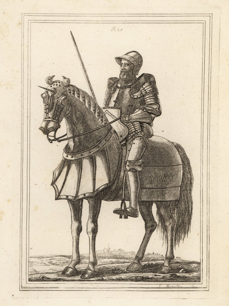 Re Edoardo III raffigurato come un cavaliere armato a cavallo dall