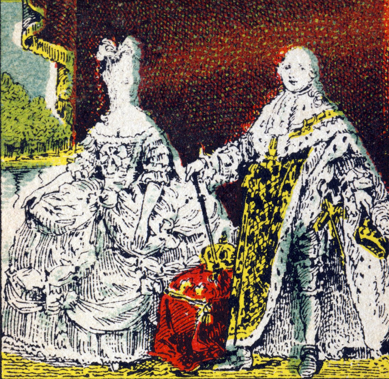 Re Luigi XVI di Francia e la regina Maria Antonietta. Incisione in "Histoire de France". Serie di immagini pubblicitarie pubblicate per conto di Louit, 24 rue d