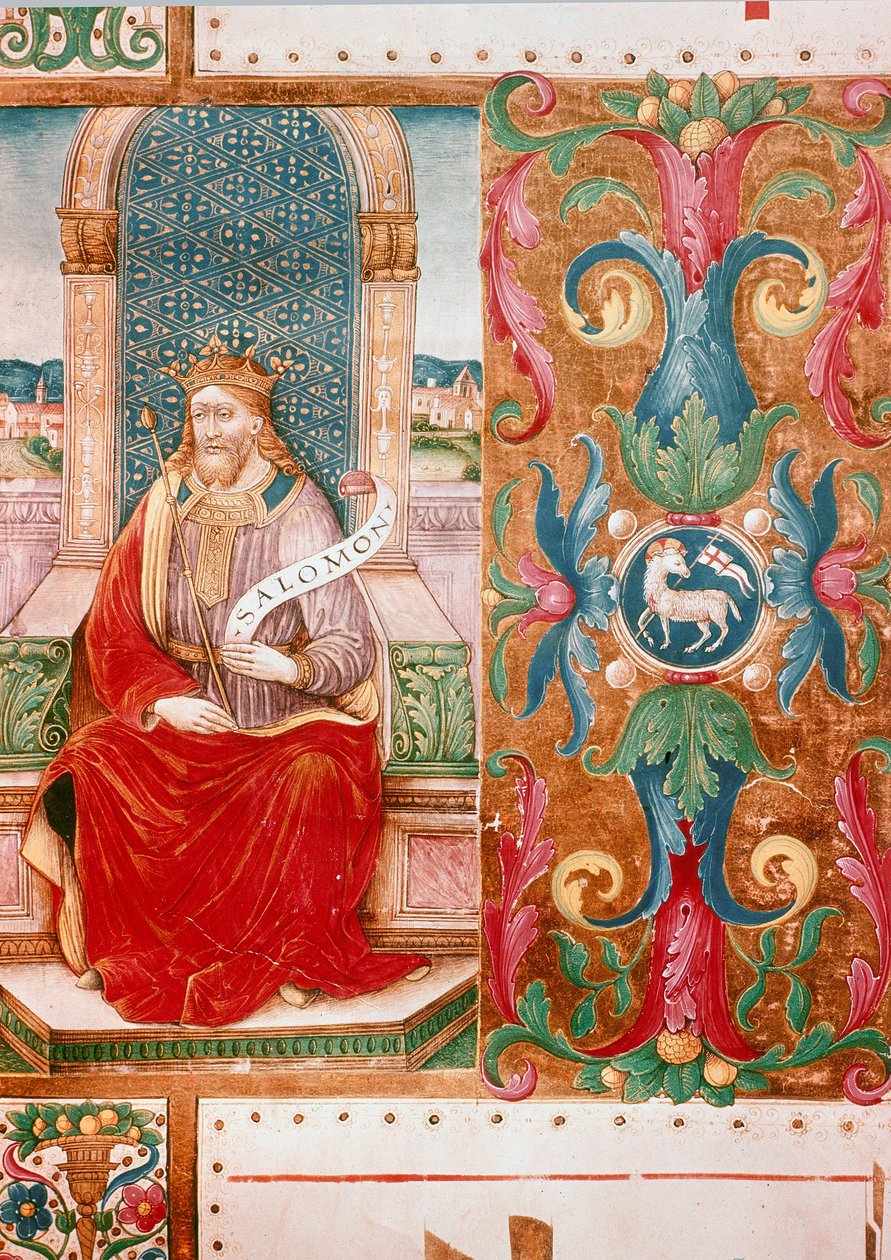 Re Salomone sul Trono Lettrine Illuminata dal manoscritto Ms. K C 43, Firenze, Museo dell