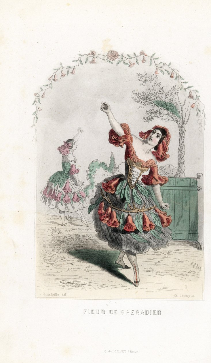 La fata del fiore di melograno danza - Acquaforte di Charles Geoffroy (1819-1882), basata su un