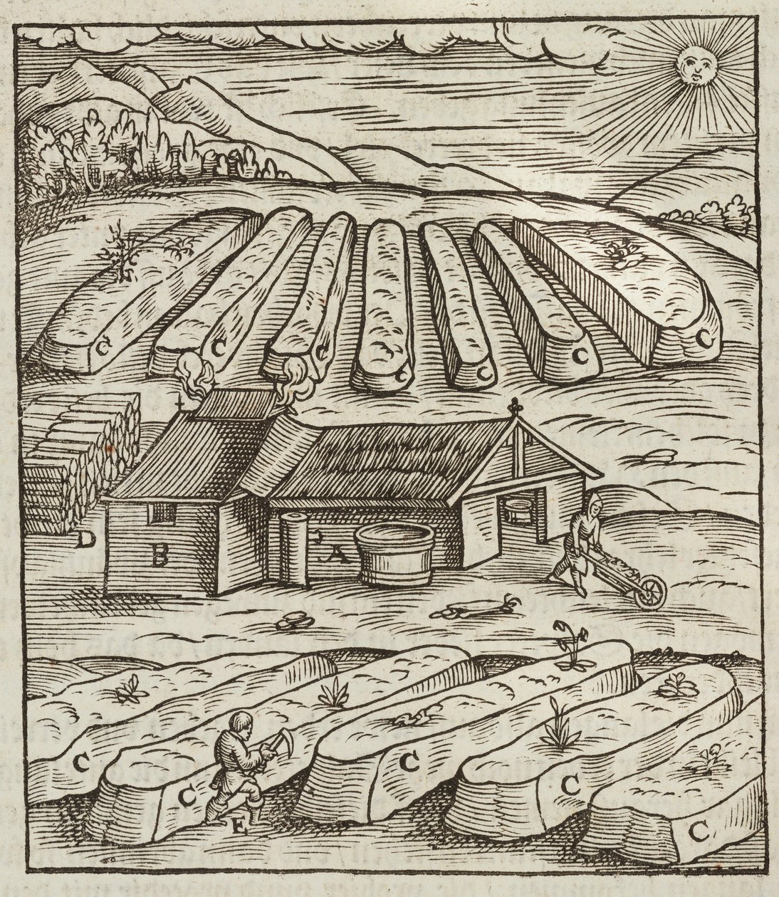 Preparazione del salnitro - Incisione tratta da Descrizione dei minerali e dei principali metodi di sfruttamento minerario, di Lazarus Ecker da Unbekannt