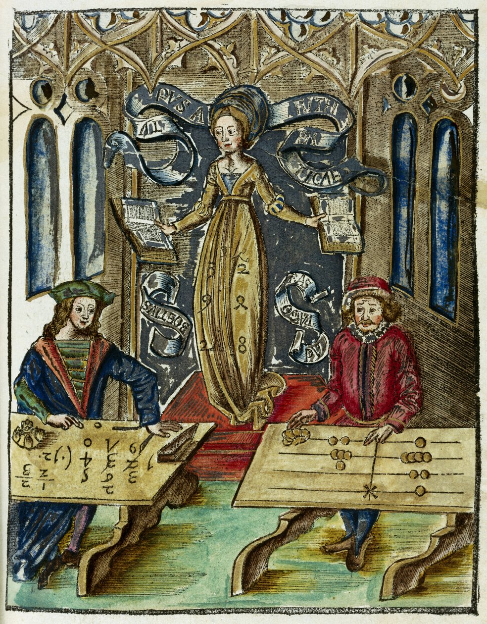 Gli strumenti matematici nel XVI secolo: competizione di rapidità di calcolo tra Pitagora (580-500 a.C.) e Boezio (480-524), Pitagora usa il suo abaco e Boezio usa algoritmi da Unbekannt