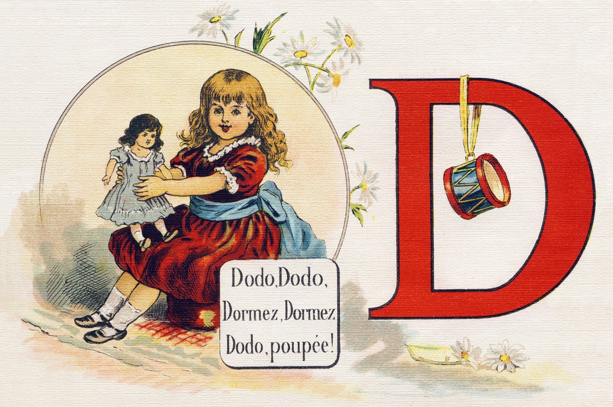 Lettera D: Bambola che dorme. Incisione in "ABC L