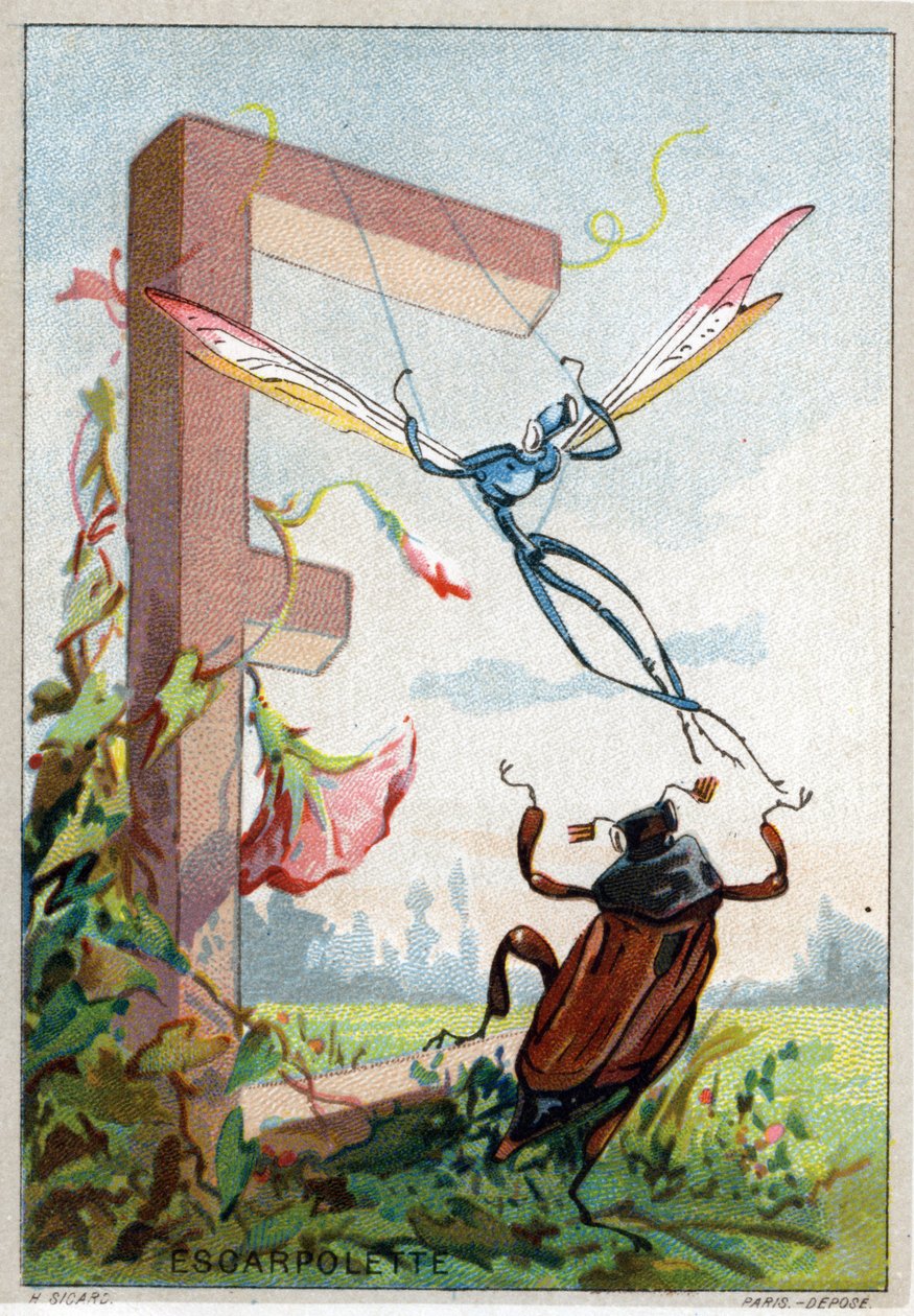 Lettera E come altalena. Alfabeto artistico di Mr. Marinier. Edito da Henry Sicard, fine XIX secolo. Cromolitografie pubblicitarie per prodotti venduti in farmacia. Dim: 12,5 x 9 cm da Unbekannt