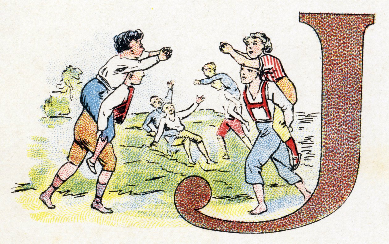 Lettera J: Gioco. Alfabeto di Phosphatine Falieres. Incisione. Alfabeto brevettato S.G.D.G. dal farmacista Pierre Emile Falieres. Illustrazioni in cromolitografia, fine XIX secolo. 16 pagine. Dim: 103x154mm da Unbekannt