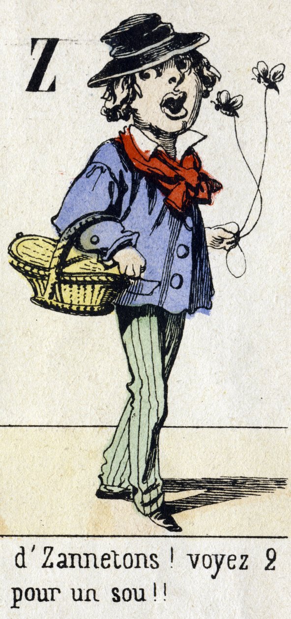 Lettera Z: "da Zannetons! Vedi 2 per un penny!!" Alfabeto "Divertimenti per bambini". Imagerie d