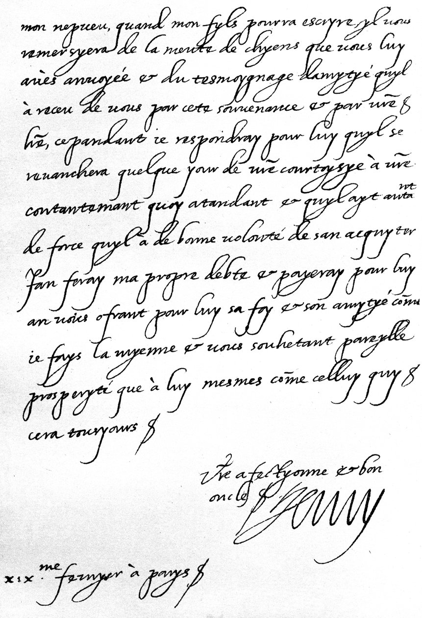 Lettera di re Enrico IV di Francia a Enrico, principe di Galles, ringraziandolo per un regalo di un branco di cani per suo figlio, il Delfino, che è troppo giovane per scrivere di persona, scritta a Parigi da Unbekannt
