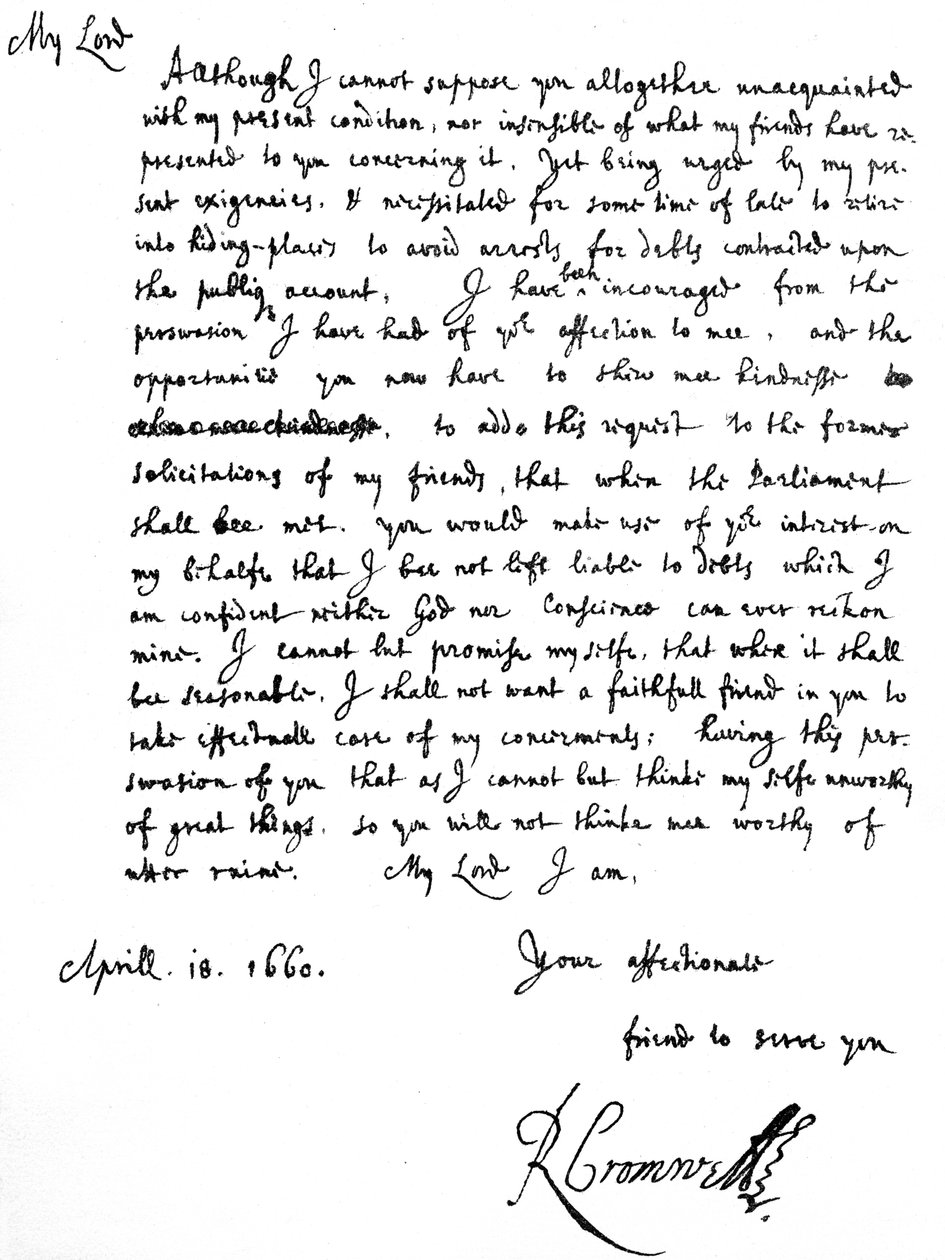 Lettera di Richard Cromwell a George Monck, riportando che le sue 