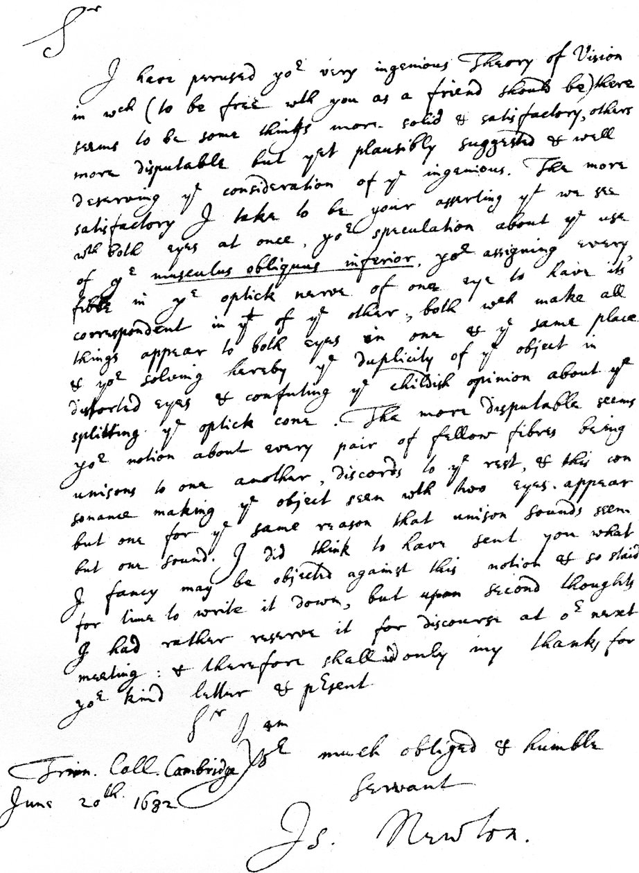 Lettera di Sir Isaac Newton a William Briggs, M.D., scritta dal Trinity College, Cambridge, 20 giugno da Unbekannt