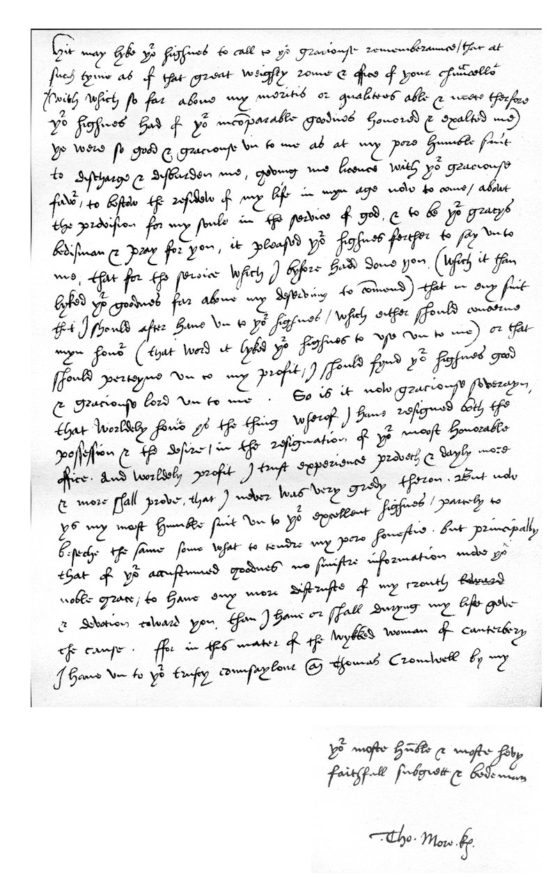Lettera di Tommaso Moro a Re Enrico VIII, scritta a casa sua a Chelcith (Chelsea), 5 marzo da Unbekannt