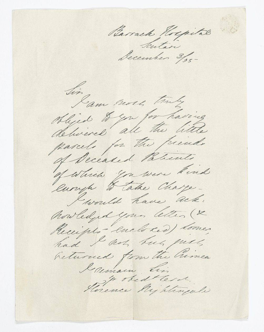 Lettera scritta da Florence Nightingale, mentre era al Barrack Hospital, Scutari da Unbekannt
