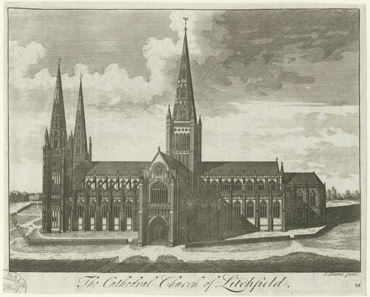 Cattedrale di Lichfield - Vista Sud: incisione, nd [?XVIII sec] da Unbekannt