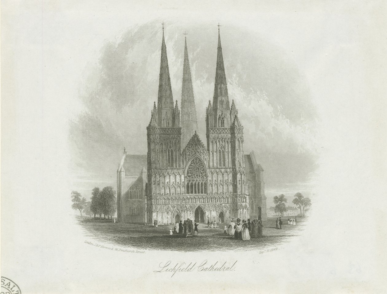 Cattedrale di Lichfield - Facciata Ovest: incisione su acciaio, nd [c 1842] da Unbekannt