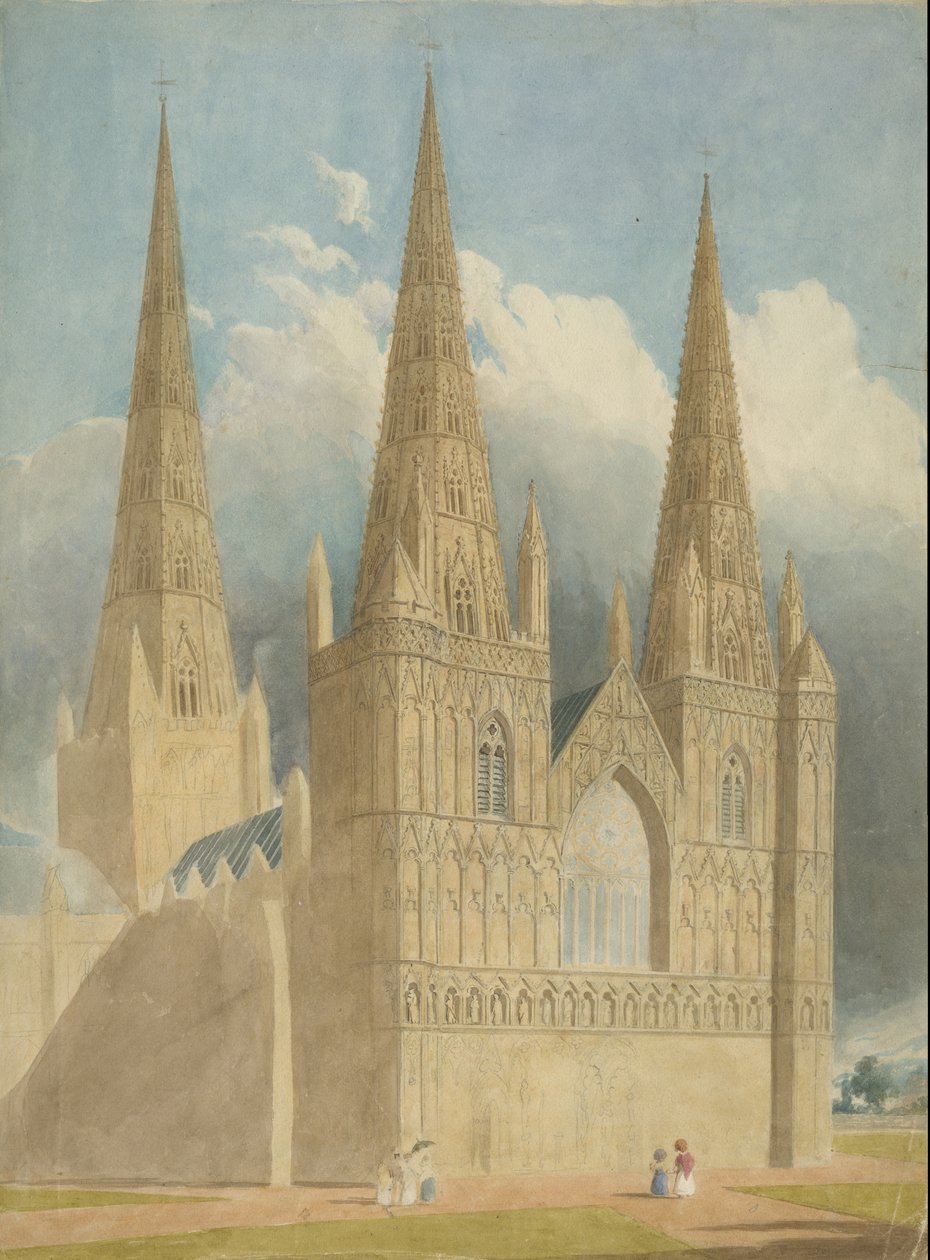 Cattedrale di Lichfield - Facciata Ovest: acquerello, nd [c 1840] da Unbekannt