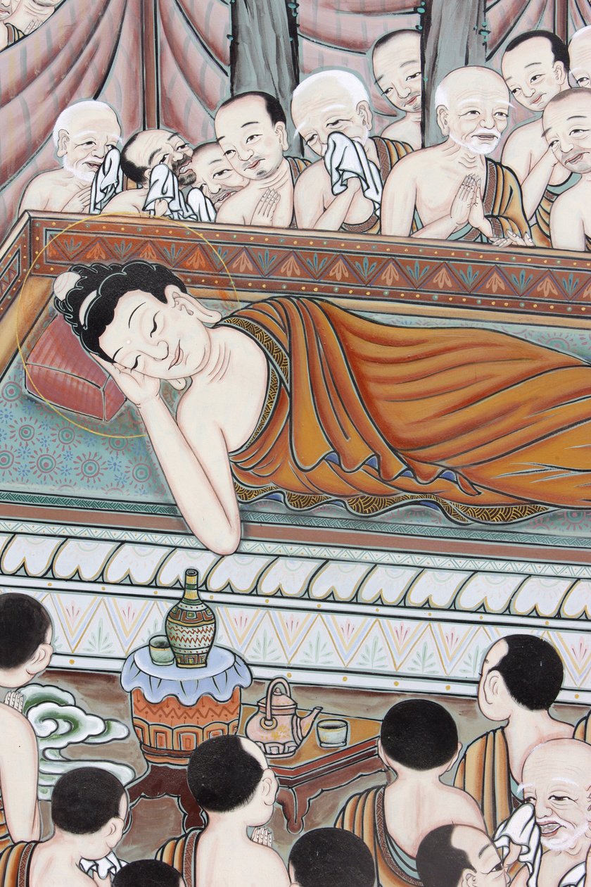 Vita del Buddha. Dopo 45 anni di insegnamento del Dharma, il Buddha passò nel Parinirvana, Seoul, Corea del Sud da Unbekannt