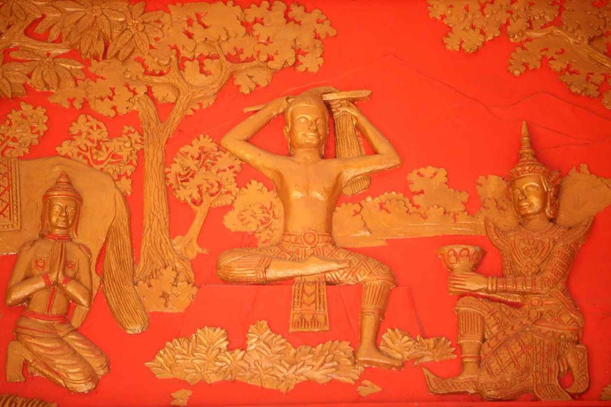 Vita di Buddha. La Grande Tonsura: il Buddha si taglia i capelli con la spada. Phnom Penh, Cambogia da Unbekannt