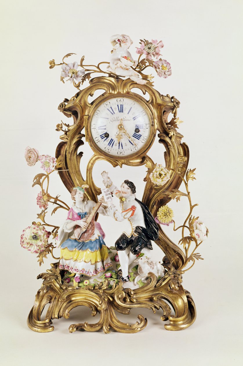 Orologio in bronzo dorato e porcellana Luigi XV, con figure di Meissen da Unbekannt