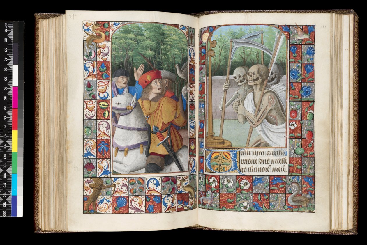 MS 92 f.132v-133r, Ufficio dei Morti, Mattutino, I Tre Vivi e i Tre Morti, da un Libro delle Ore, Francia occidentale, uso di Roma, 1490-1510 da Unbekannt