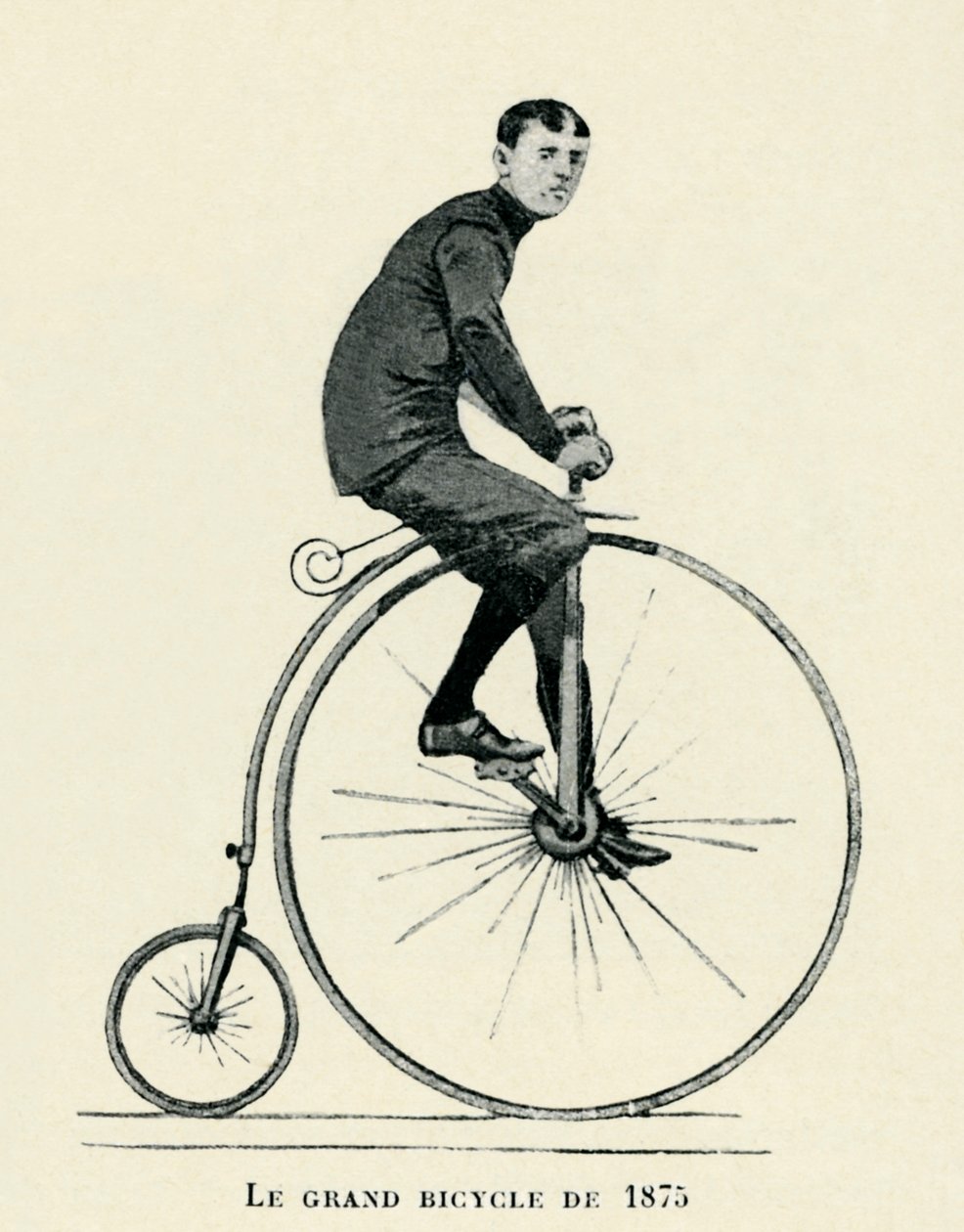 Uomo che cavalca un velocipede da Unbekannter Künstler