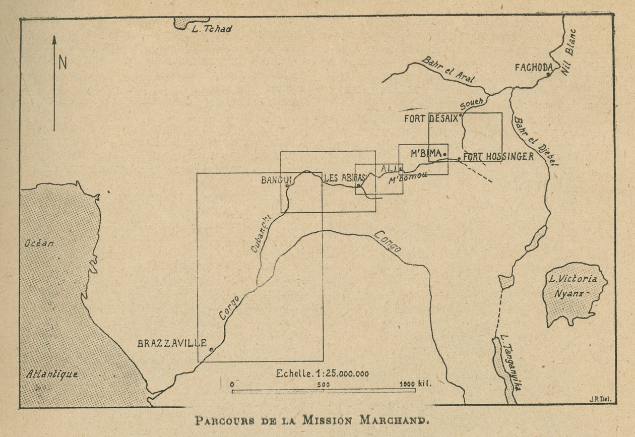 Mappa che mostra il percorso della Missione Marchand nel 1898 da Unbekannt