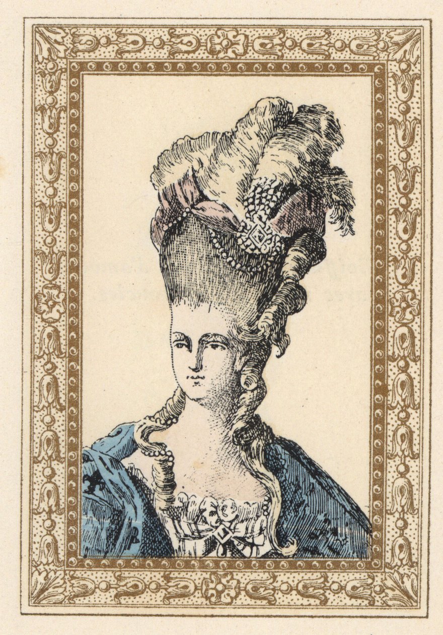 Maria Antonietta, moglie del re Luigi XVI di Francia, con elaborata acconciatura coronata di nastri e perle da Unbekannter Künstler