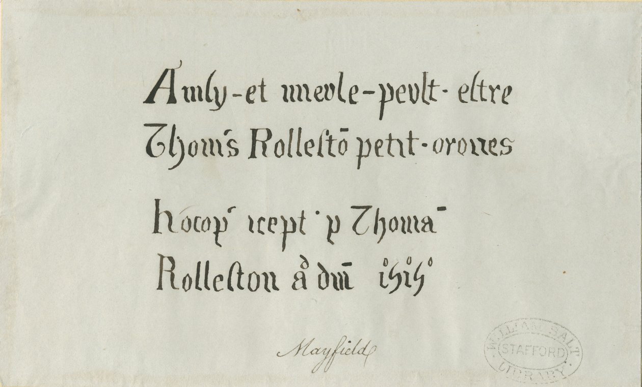 Chiesa di Mayfield - Iscrizione a Thomas Rolleston: disegno a penna, XVIII secolo da Unbekannt
