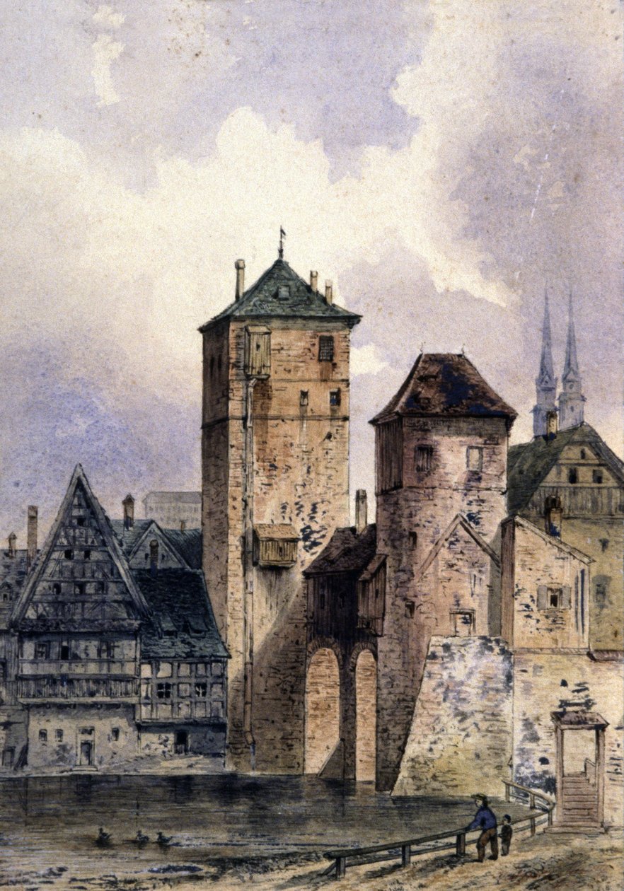Città medievale sul Reno, c.1850-1900 da Unbekannter Künstler