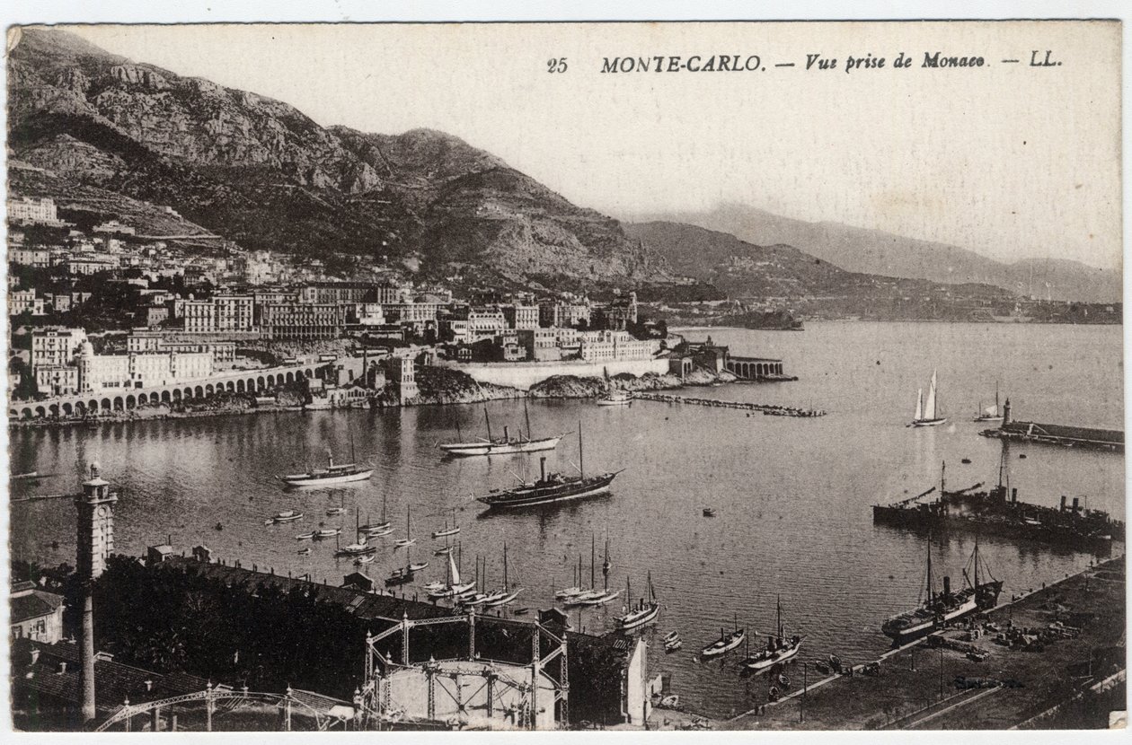 Monte Carlo: vista della città presa da Monaco - Cartolina fine XIX-XX secolo da William M. Timlin